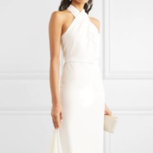 Halston White Draped Crepe Halterneck Gown